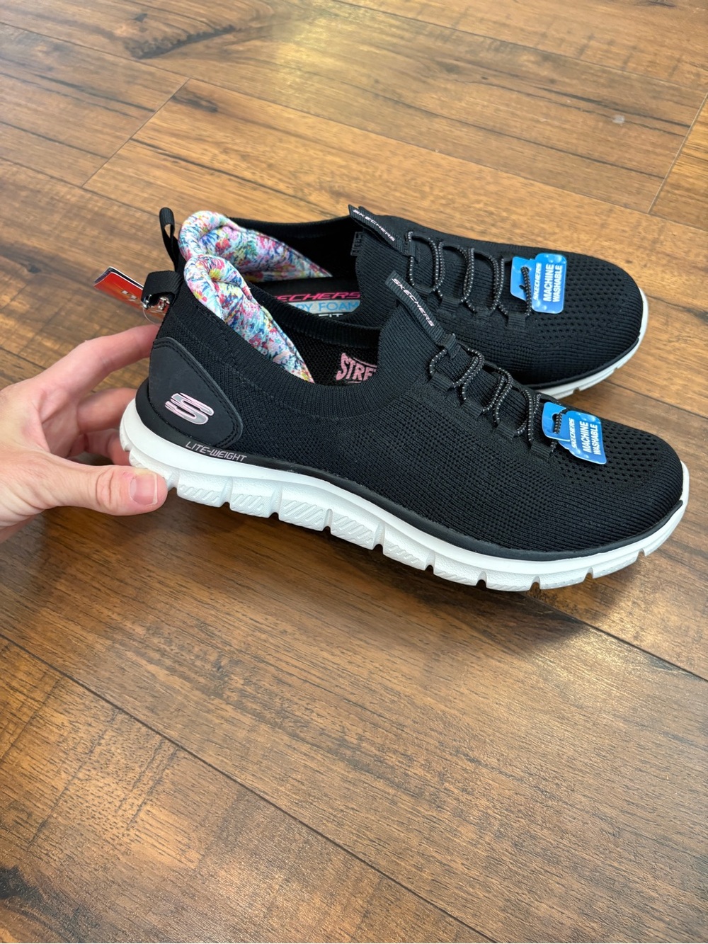 Skechers Track Vegan Knit Bungee Black Slip On Machine Washable Size 6 NWOB